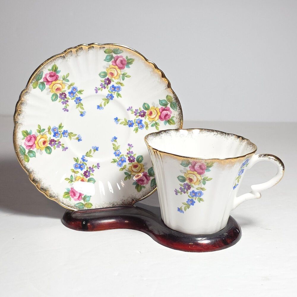 Royal Standard Teacup and Saucer Pink Yellow Blue Purple Flowers